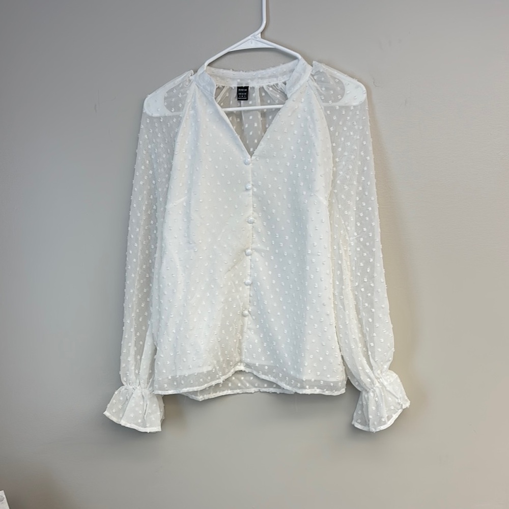 SHEIN White Sheer Polka Dot Blouse